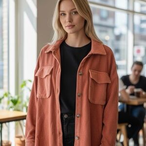 NEW Green or Brown fleece button front chest pocket long sleeve shacket jacket